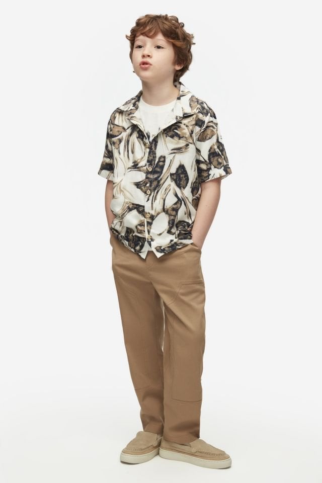 Erkek Çocuk Oversize 2'li Takım – Floral Desenli Kısa Kollu Gömlek ve Pantolon