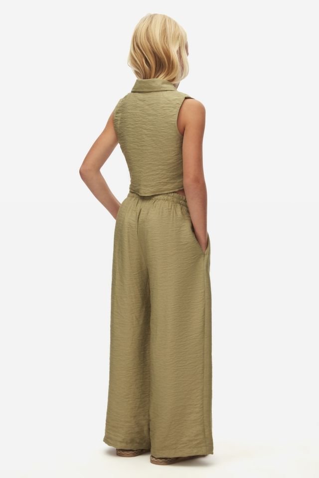 Kız Çocuk Haki Crop Ceket ve Pantolon Takım