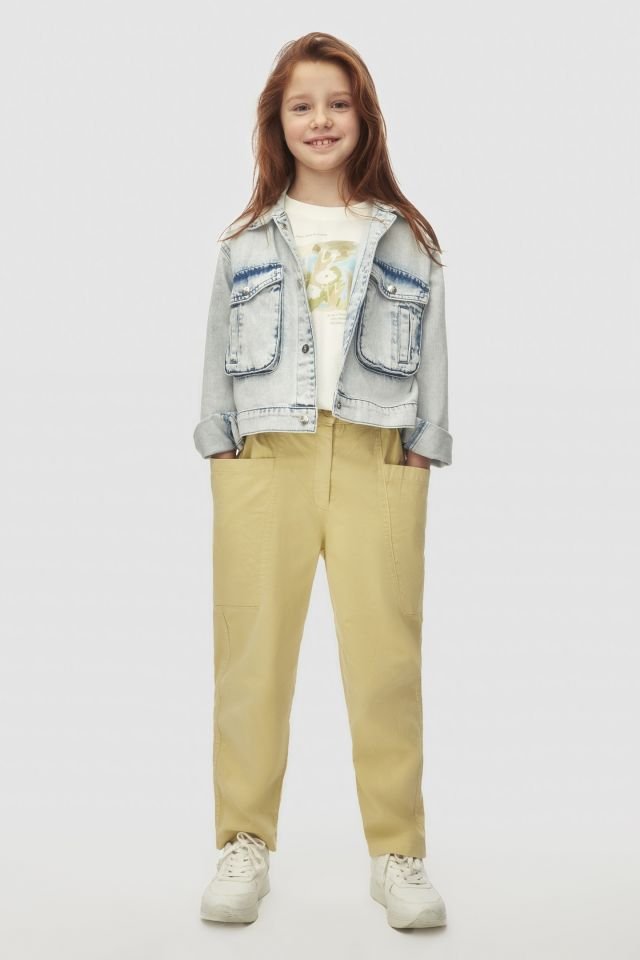 Kız Çocuk Jean Ceket Crop Tişört ve Pantolon Takım