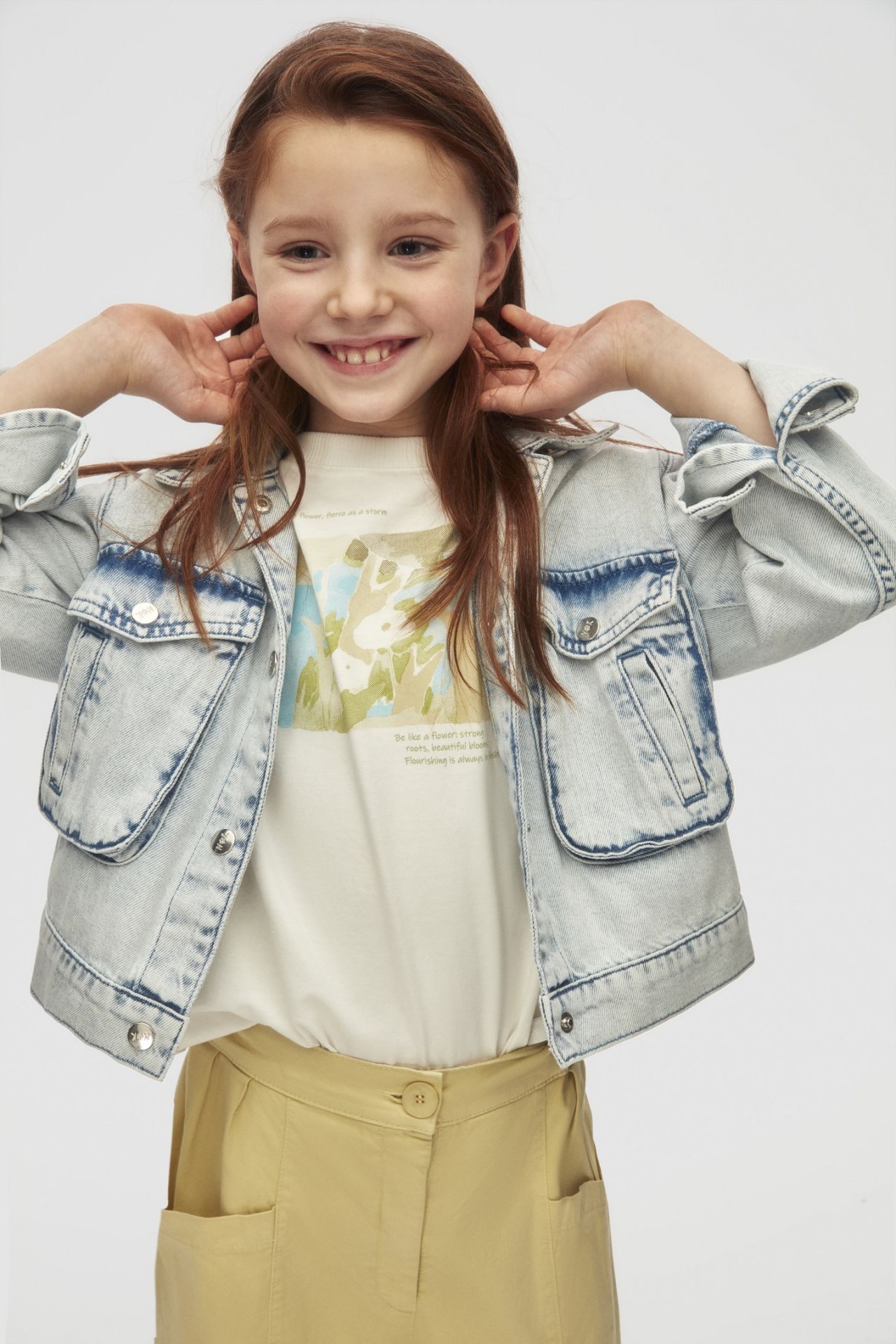 Kız Çocuk Jean Ceket Crop Tişört ve Pantolon Takım