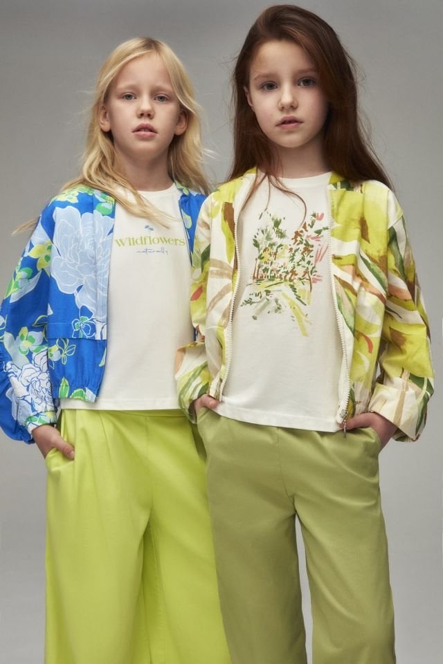 Kız Çocuk Sky Desenli Ceket Crop Tişört Pantolon Takım