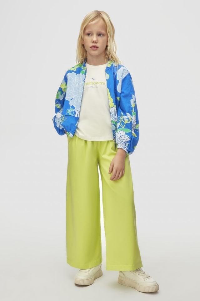 Kız Çocuk Sky Desenli Ceket Crop Tişört Pantolon Takım