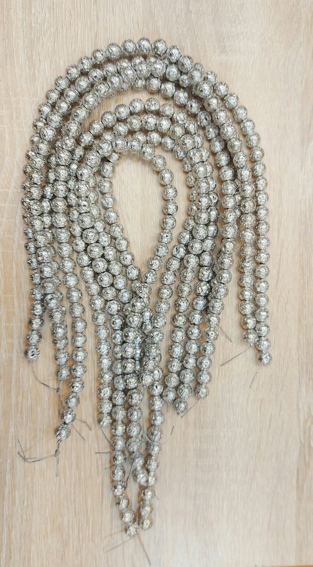 Parlak Gümüş Lav Taşları , 8 mm , Küre