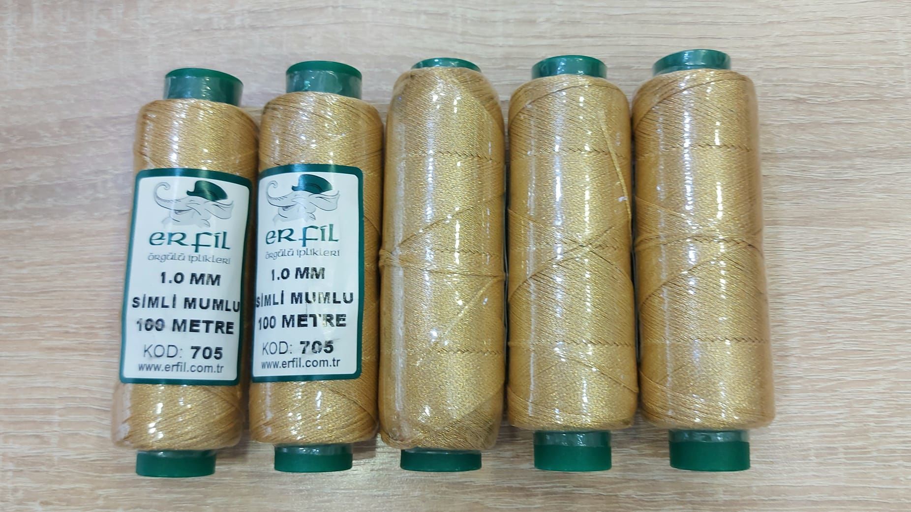 Soluk Altın Simli Mumlu İpler , 1 mm , 100 Metre