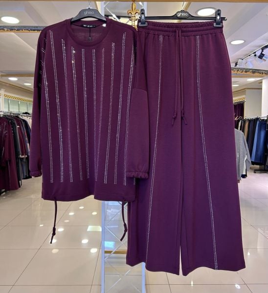 ÜZERİ TAŞ İŞLEMELİ İP DTY. PANTOLONLU TAKIM/GHISA