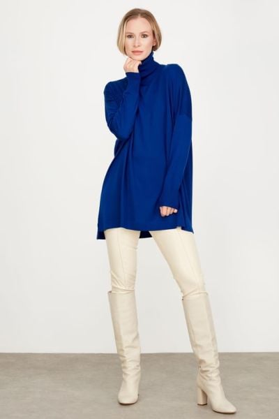 Balıkçı Yaka Oversize Basic Triko Tunik SAKS