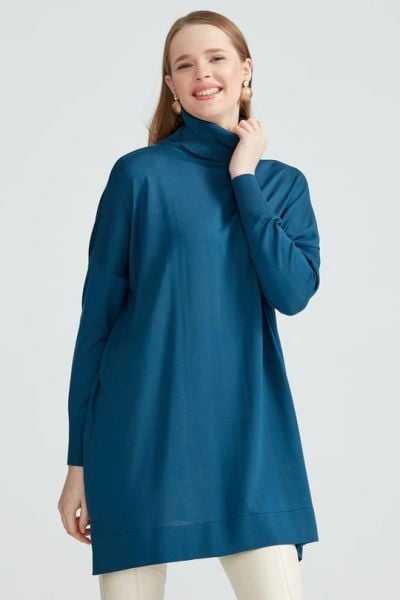 Balıkçı Yaka Oversize Basic Triko Tunik CLASSICBLUE