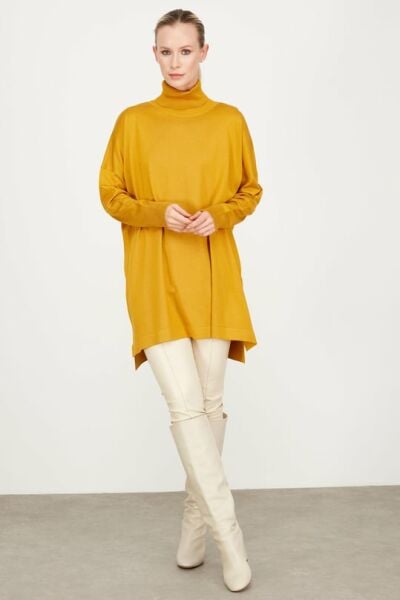 Balıkçı Yaka Oversize Basic Triko Tunik SAFRAN