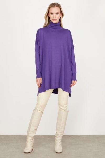 Balıkçı Yaka Oversize Basic Triko Tunik MOR