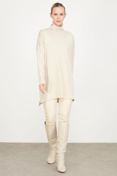 Balıkçı Yaka Oversize Basic Triko Tunik BEJ
