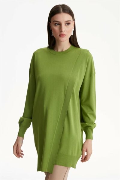 SIFIR YAKA KRUVAZE RAYON TUNİK ELMA YEŞİLİ