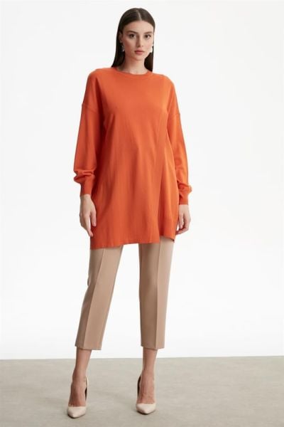 SIFIR YAKA KRUVAZE RAYON TUNİK ORANJ