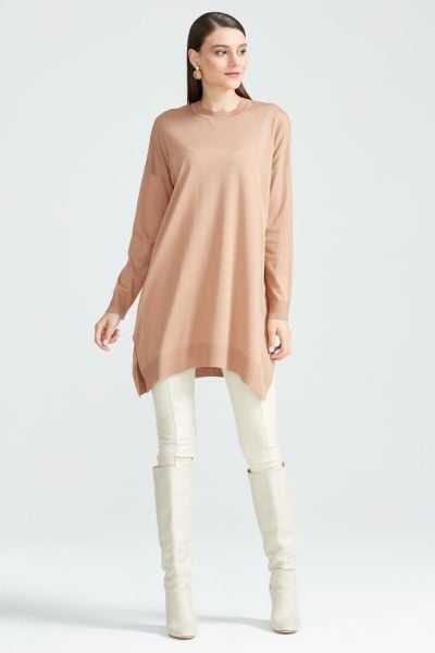 Düşük Kol Triko Tunik CAMEL