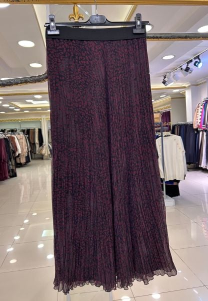 BORDO LEOPAR DESEN ŞİFON KIRIŞTIRMA ETEK/SENTEZ