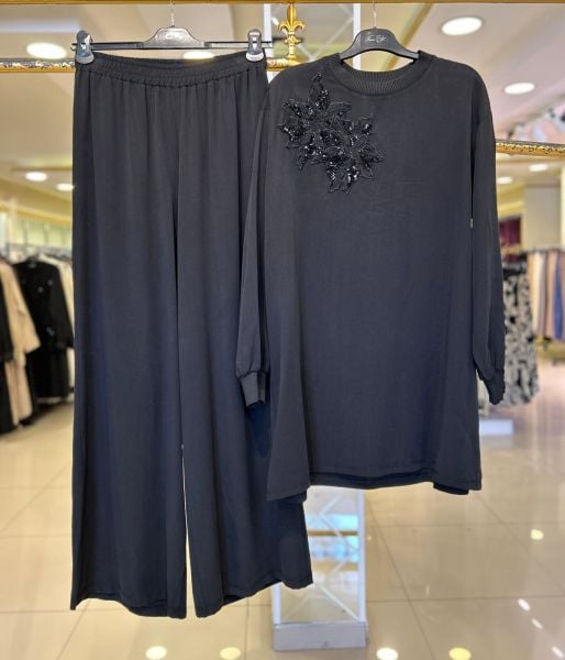 NURCAN ÇETİN/ PAYET İŞLEME DETAYLI TENCEL İKİLİ TAKIM