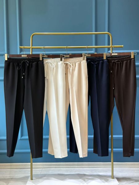 DOUBLE KREP, NERVÜRLÜ, BELİ LASTİKLİ KUMAŞ PANTOLON
