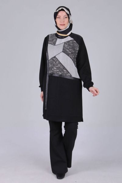 ﻿Büyük Beden Tesettür Patchwork Detaylı Tunik/Behrem