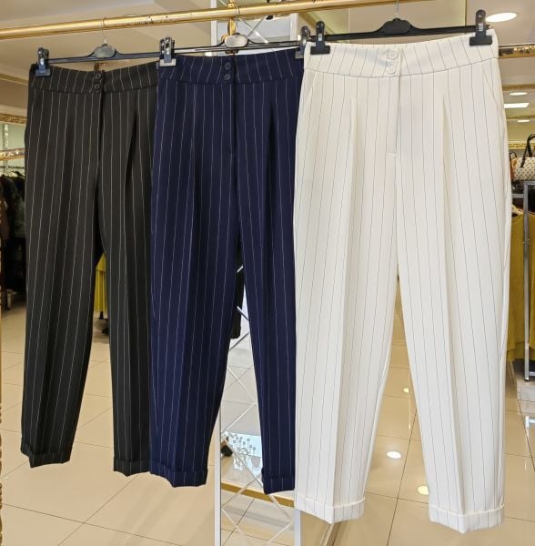 DUBLE PAÇA ÇİZGİLİ RAHAT KALIP PANTOLON