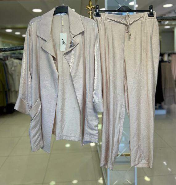 Saten Spor Detaylı Ceket Pantolon Takım / Tığtriko