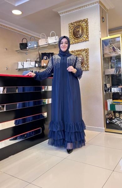 İNCİ VE TAŞ İŞLEMELİ ABAYA TAKIM/ TASVİR