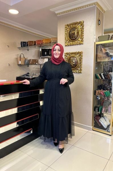 ALTIN KREASYON/ SİYAH İNCİLİ ABAYA TAKIM