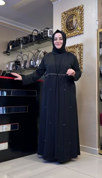 ﻿KOLSUZ ELBİSE VE TAŞ İŞLEMELİ ABAYA TAKIM/ QEFFA