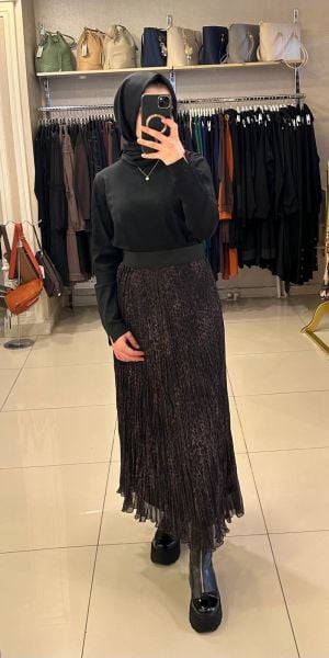 ﻿LEOPAR DESEN ŞİFON KIRIŞTIRMA ETEK/SENTEZ