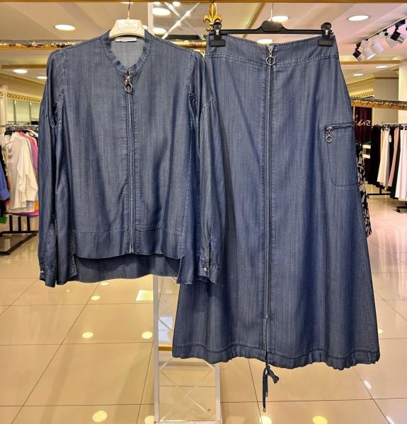 TENCEL JEAN FERMUAR DETAYLI ETEKLİ TAKIM