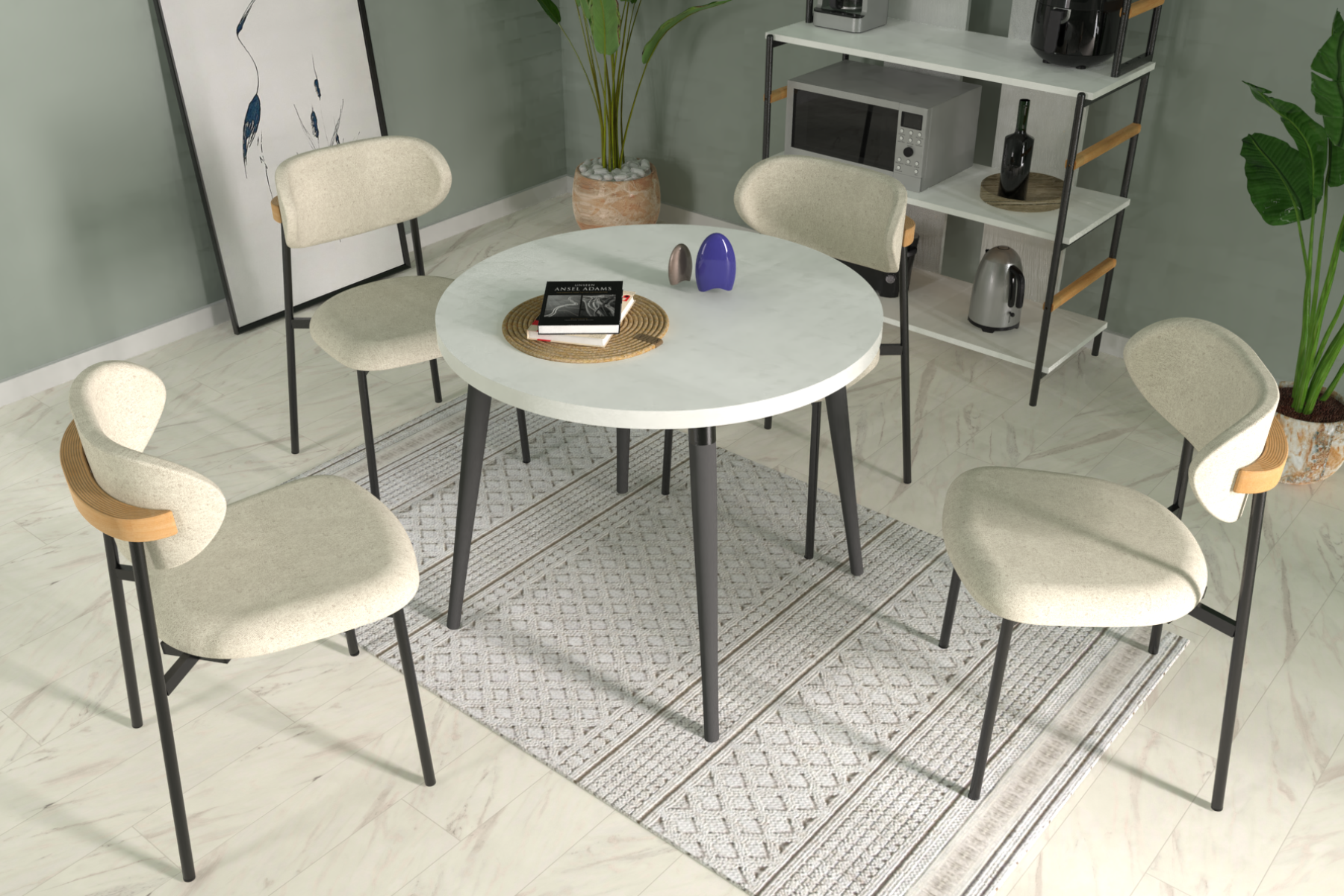 Venüs Sandalye Argos Ahşap Yuvarlak Mutfak Masası Takımı - 90x90 Cm
