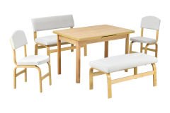 Ege Sandalye Peri Bank Fırat Mutfak Masası Takımı - 80x120 cm Beyaz - Naturel