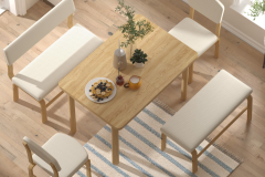 Ege Sandalye Peri Bank Fırat Mutfak Masası Takımı - 80x120 cm Beyaz - Naturel