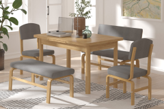 Ege Sandalye Peri Bank Fırat Mutfak Masası Takımı - 80x120 cm Gri - Naturel