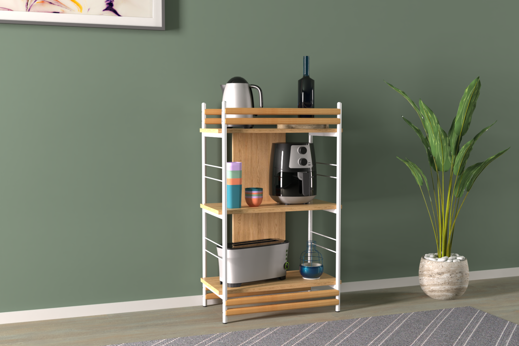 Rafito Metal & Ahşap Bohem 3 Raflı MDF Çok Amaçlı Mutfak Rafı - 30*100 cm