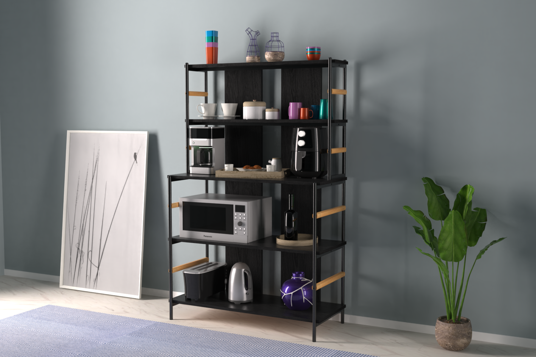 Rafito Metal & Ahşap Bohem 5 Raflı MDF Çok Amaçlı Kahve Köşesi Kitaplık