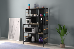 Rafito Metal & Ahşap Bohem 5 Raflı MDF Çok Amaçlı Kahve Köşesi Kitaplık