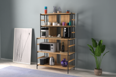 Rafito Metal & Ahşap Bohem 5 Raflı MDF Çok Amaçlı Kahve Köşesi Kitaplık