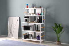 Rafito Metal & Ahşap Bohem 5 Raflı MDF Çok Amaçlı Kahve Köşesi Kitaplık