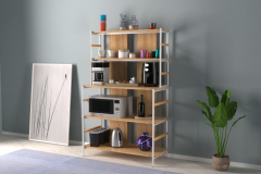 Rafito Metal & Ahşap Bohem 5 Raflı MDF Çok Amaçlı Kahve Köşesi Kitaplık