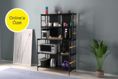 Rafito Metal & Ahşap Bohem 5 Raflı MDF Çok Amaçlı Kahve Köşesi Kitaplık Siyah - Siyah