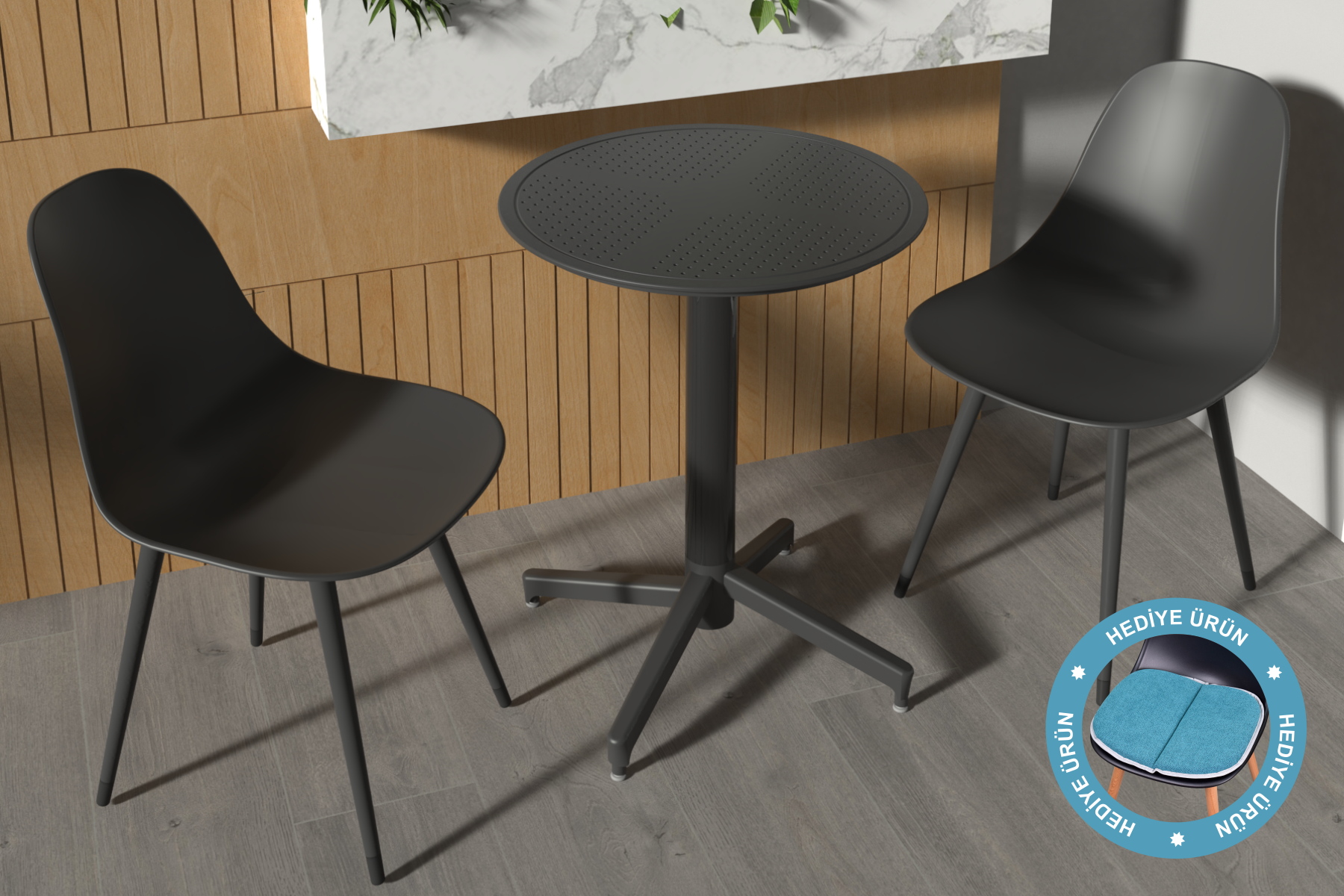 Tilia Plastik Bahçe Balkon Bistro Seti Katlanır Masa 60*60 cm
