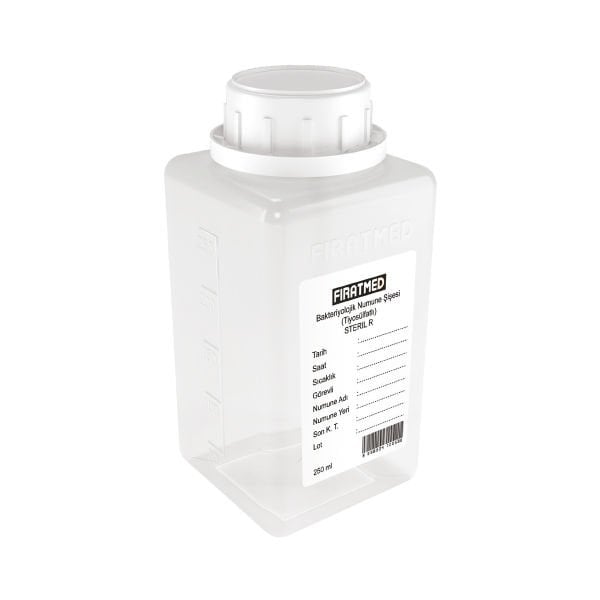 FIRATMED Su Numune Şişesi - Tiyosülfatlı - 250mL - Steril - Etiketli