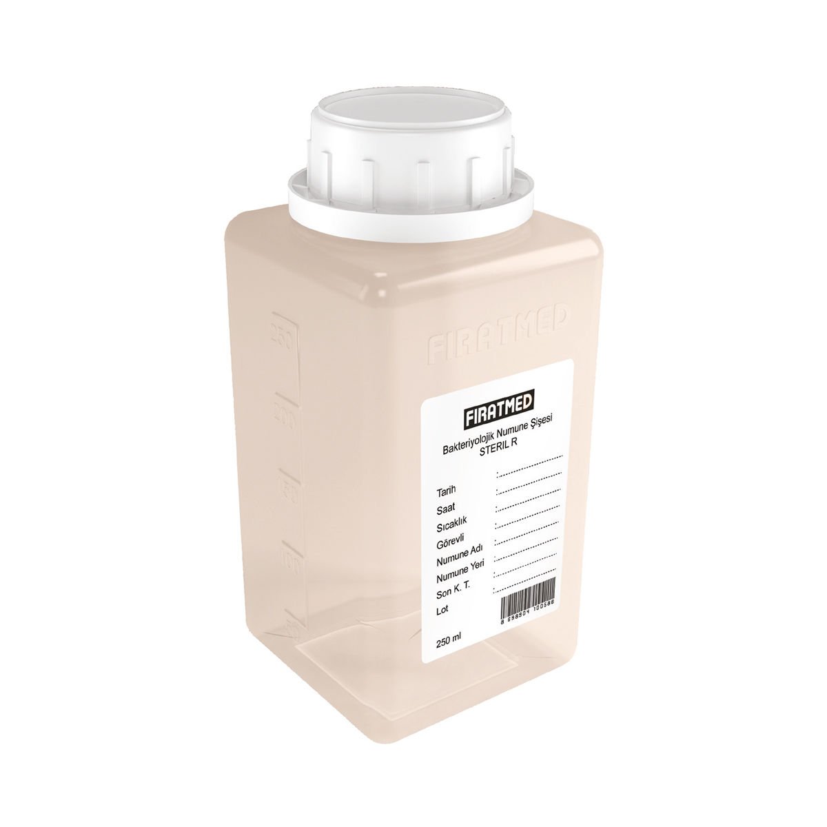 FIRATMED Su Numune Şişesi - Tiyosülfatsız - 250mL - Steril - Etiketli