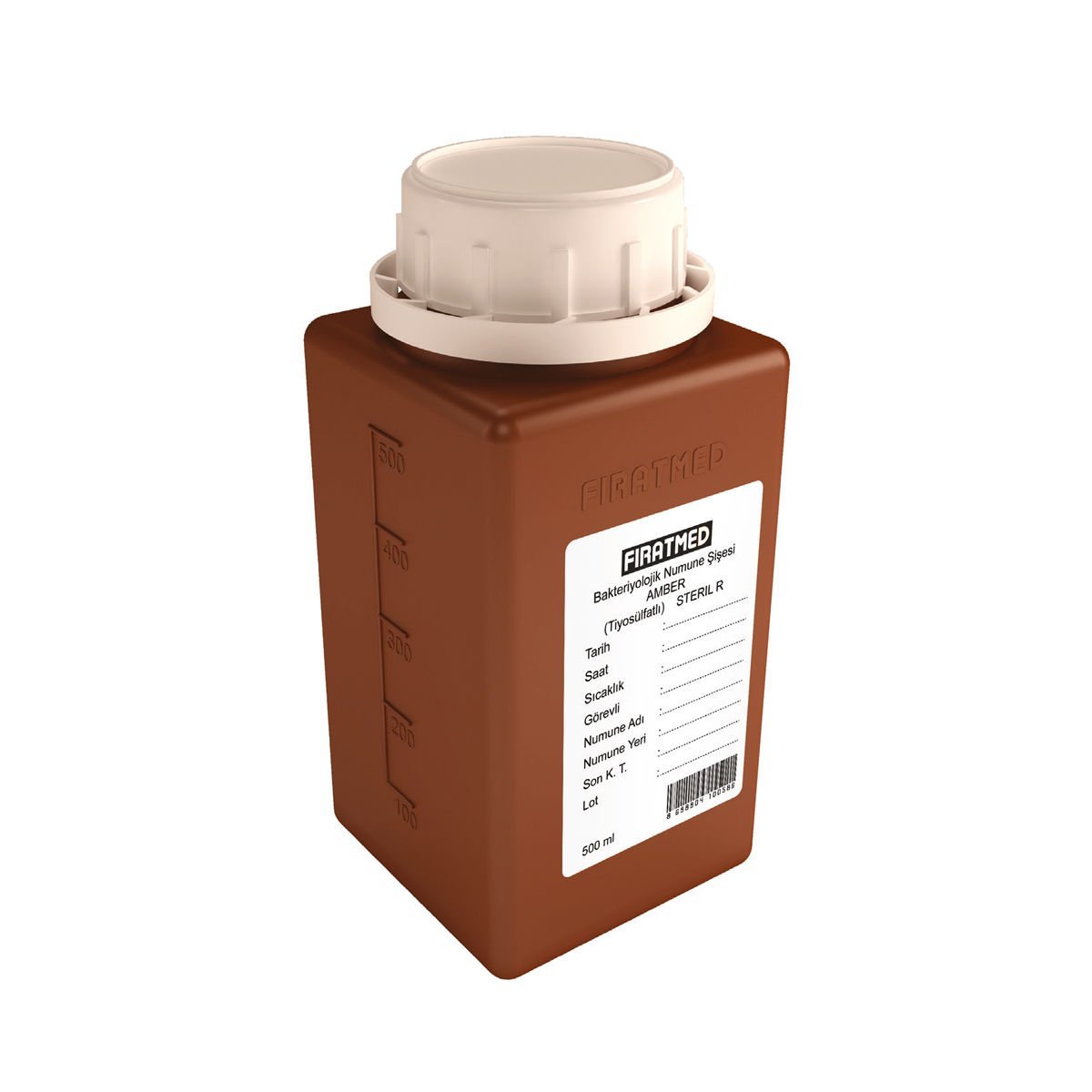 FIRATMED Su Numune Şişesi Amber - Tiyosülfatlı - 500mL - Steril - Etiketli
