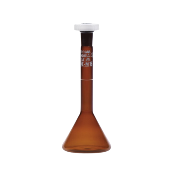 ISOLAB Balon Joje - Trapezoidal - Amber - A Kalite - Grup Sertifikalı - Beyaz Skala - 25 ml - NS 10/19