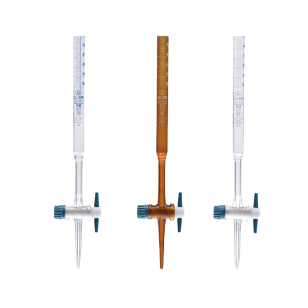ISOLAB - Büret - Düz - Şeffaf - Ptfe Musluklu - As Kalite - Grup Sertifikalı - Mavi Skala - 50 ml