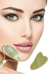 Seay Yeşim Face Roller ve Kalp Gua Sha Yüz Masaj Aleti Seti Premium Doğal Taş
