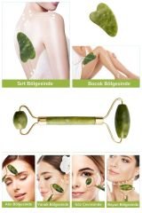 Seay Yeşim Face Roller ve Kalp Gua Sha Yüz Masaj Aleti Seti Premium Doğal Taş
