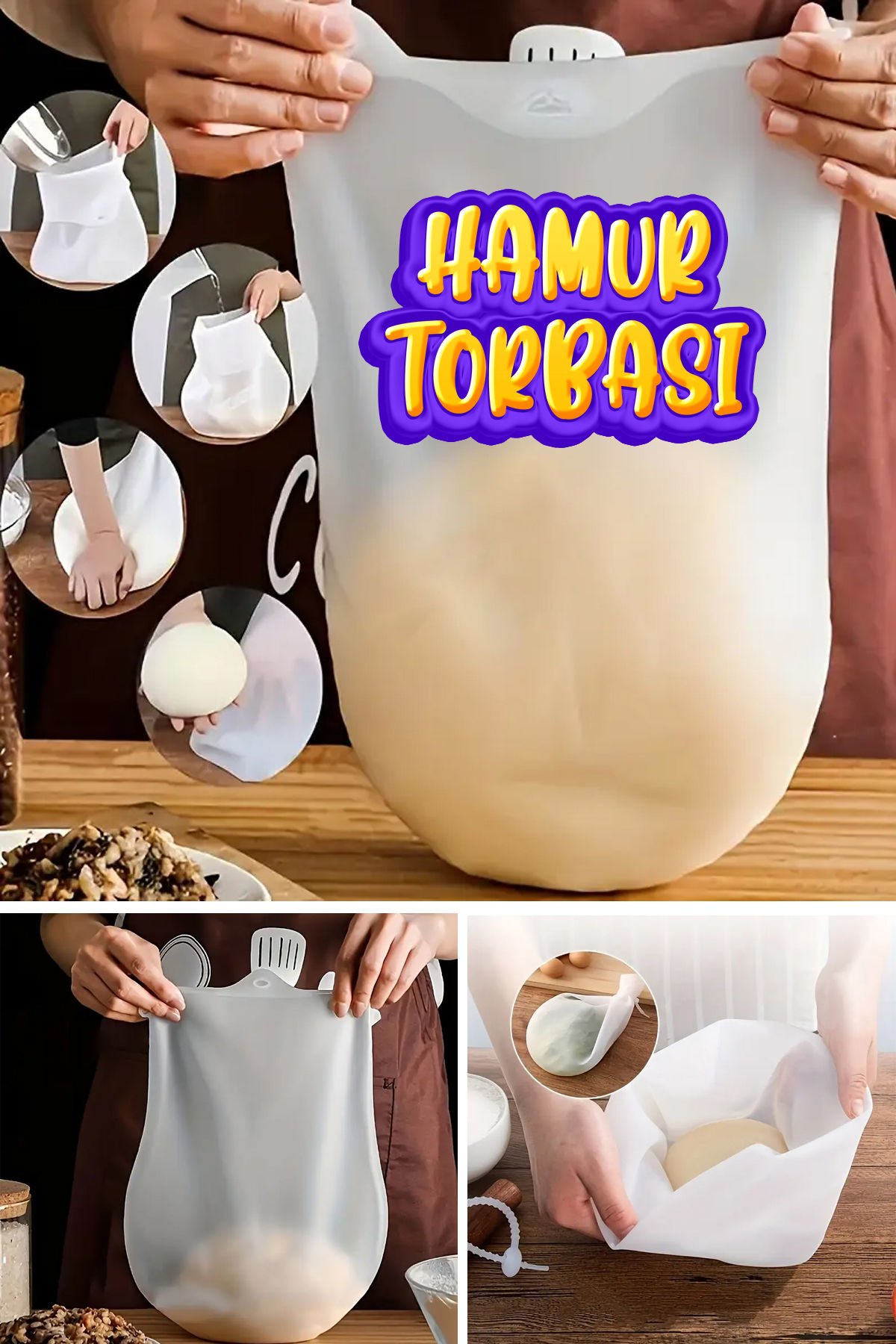 Ekstra Büyük Çok Amaçlı Hamur Karıştırma Torbası Ekmek, Pies, Pizza, Mısır Ekmeği için Çok Amaçlı - Depolama ve Karıştırma Çözümü, Mutfak Temel Gereksinimleri|Şeffaf Çanta|Dayanıklı Silikon