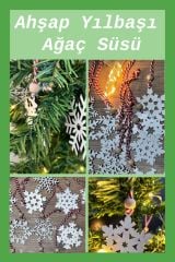 10'lu Kırmızı Beyaz İpli, Kar Tanesi ve Kurdele Desenli Ahşap LED'li Yılbaşı Ağacı Süsleri