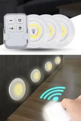 Kablosuz Led Spotlar 3 Adet Kumandalı Kendinden Yapışkanlı Pilli